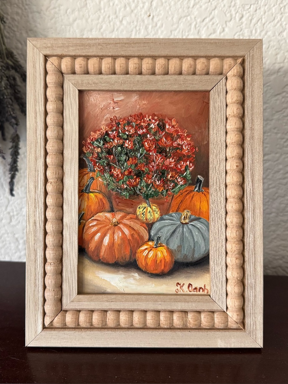 Original oil painting still life pumpkins thanksgiving signed framed 4x6 inches